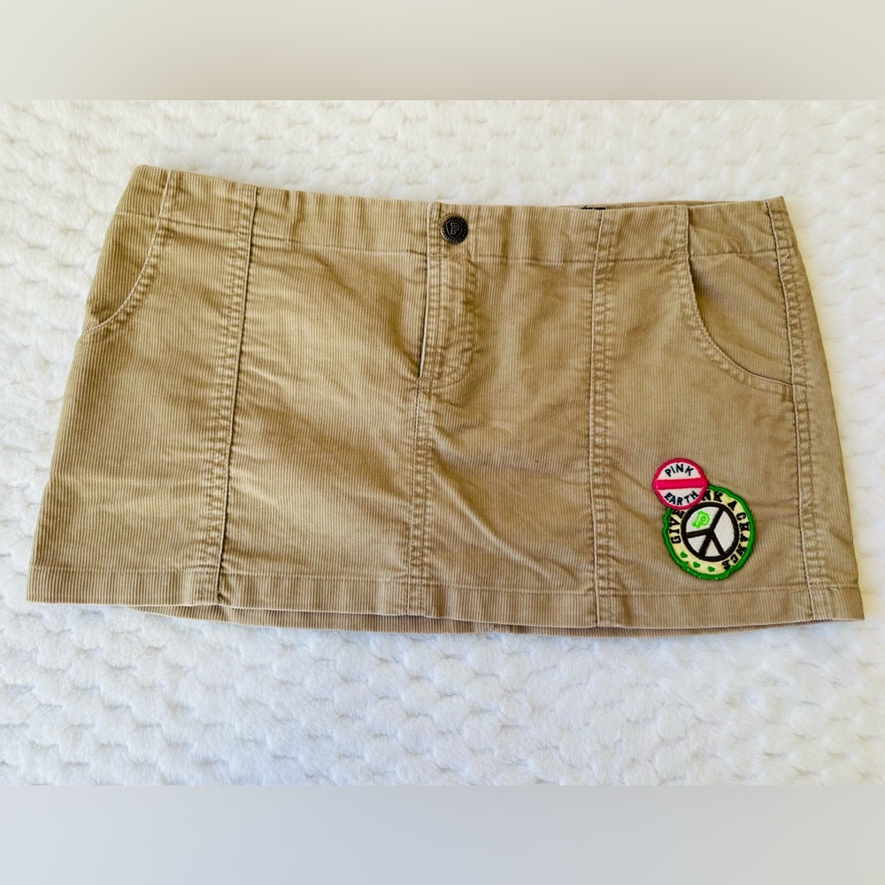 Victoria’s Secret Pink Oatmeal Corduroy Mini Skirt with Patchwork